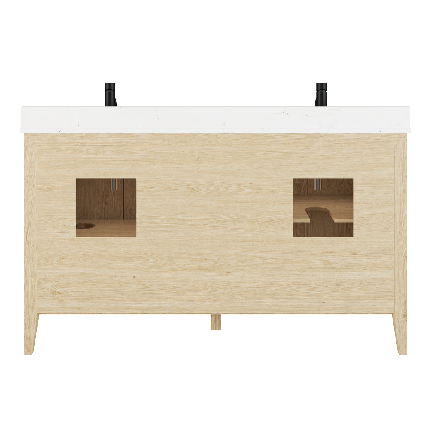 Meuble-lavabo Vance avec multiprise et ports USB, armoire en bois massif, comptoir en quartz Diamond, tiroirs et portes à fermeture amortie, évier en céramique sous plan, préassemblé