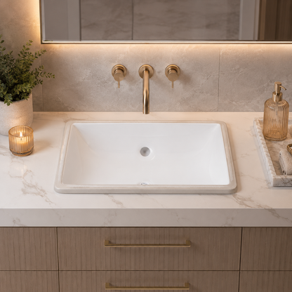 Rectangular Undermount Bathroom Sink - Premium White Porcelain Vanity Basin