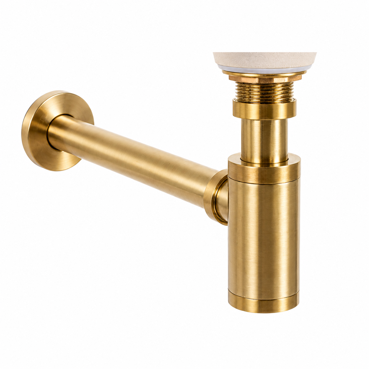 Kirk Brushed Gold P-Trap for Bathroom Sink - Decorative Brass Bottle Trap