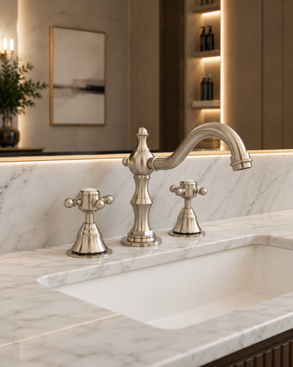 Savile Brushed Nickel Widespread Bathroom Faucet - Solid Brass Double Handle Vanity Faucet