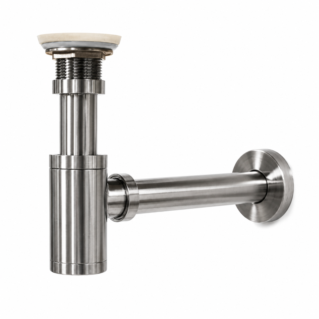 Kirk Brushed Steel P-Trap for Bathroom Sink – Decorative Stainless Steel Bottle Trap
