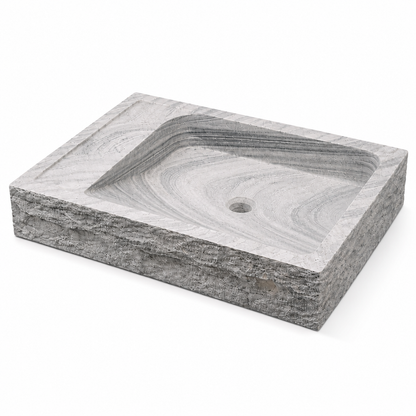 Roman Natural Sandstone Bathroom Vessel Sink - Luxury Rectangular Stone Basin