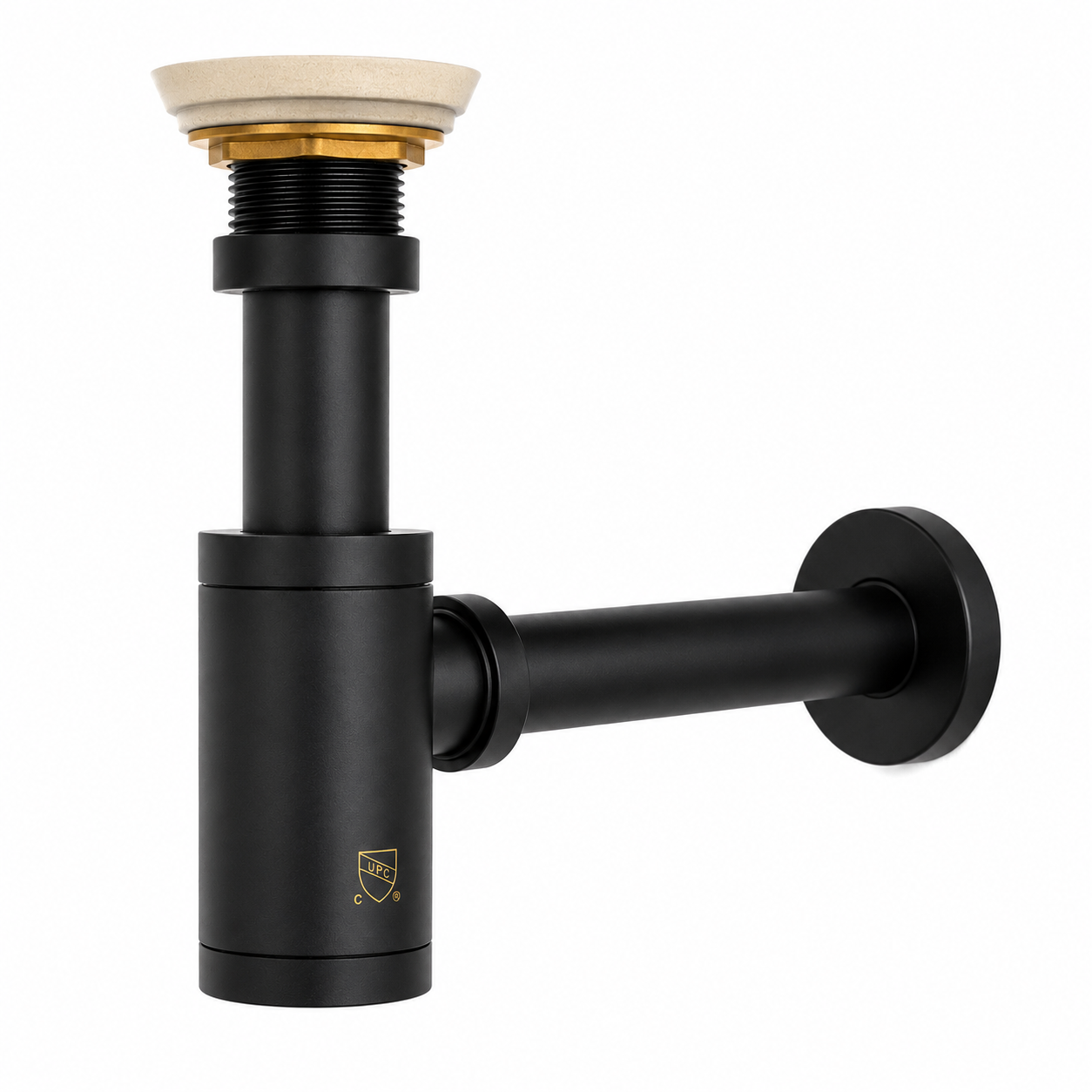 Kirk Matte Black P-Trap for Bathroom Sink – Decorative Brass Bottle Trap