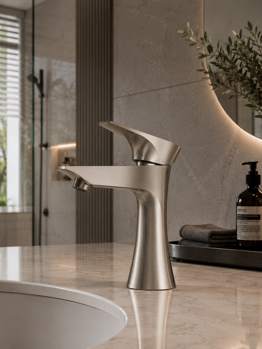 Diva Single Lever Polished Nickel Bathroom Faucet - Solid Brass Single Hole Vanity Faucet