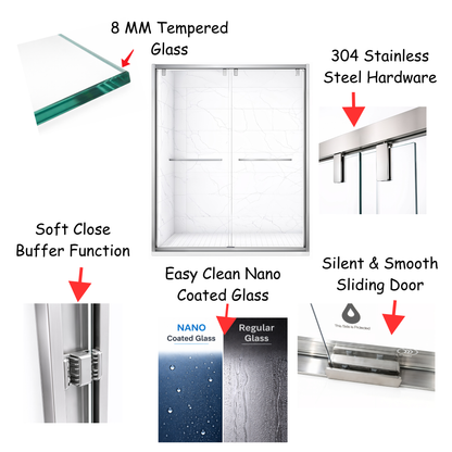 Strata (NBB-622) 60X60 Framed Double Sliding Shower Door For Bathtub - 8mm Tempered Glass