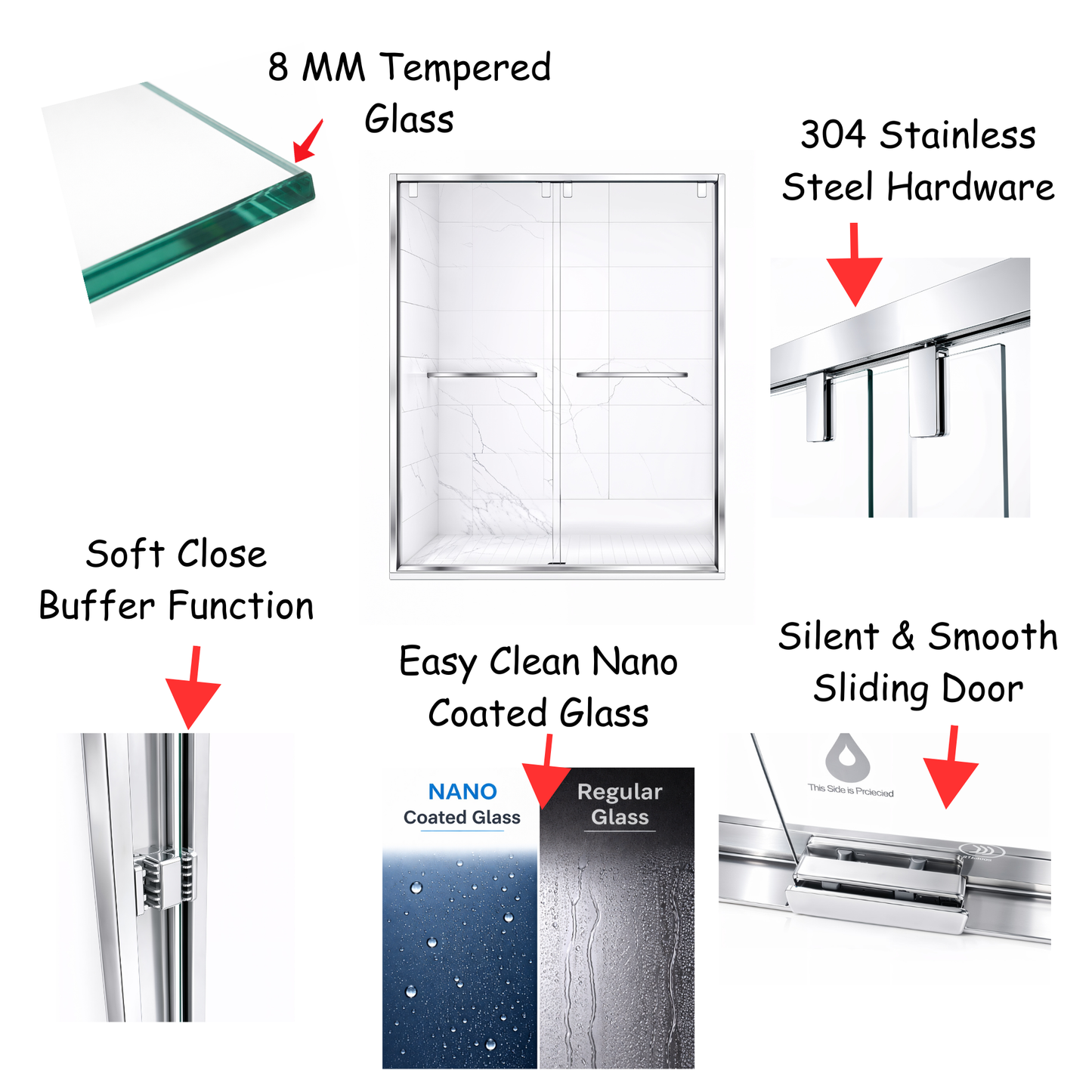 Strata (NBB-622) 60X60 Framed Double Sliding Shower Door For Bathtub - 8mm Tempered Glass