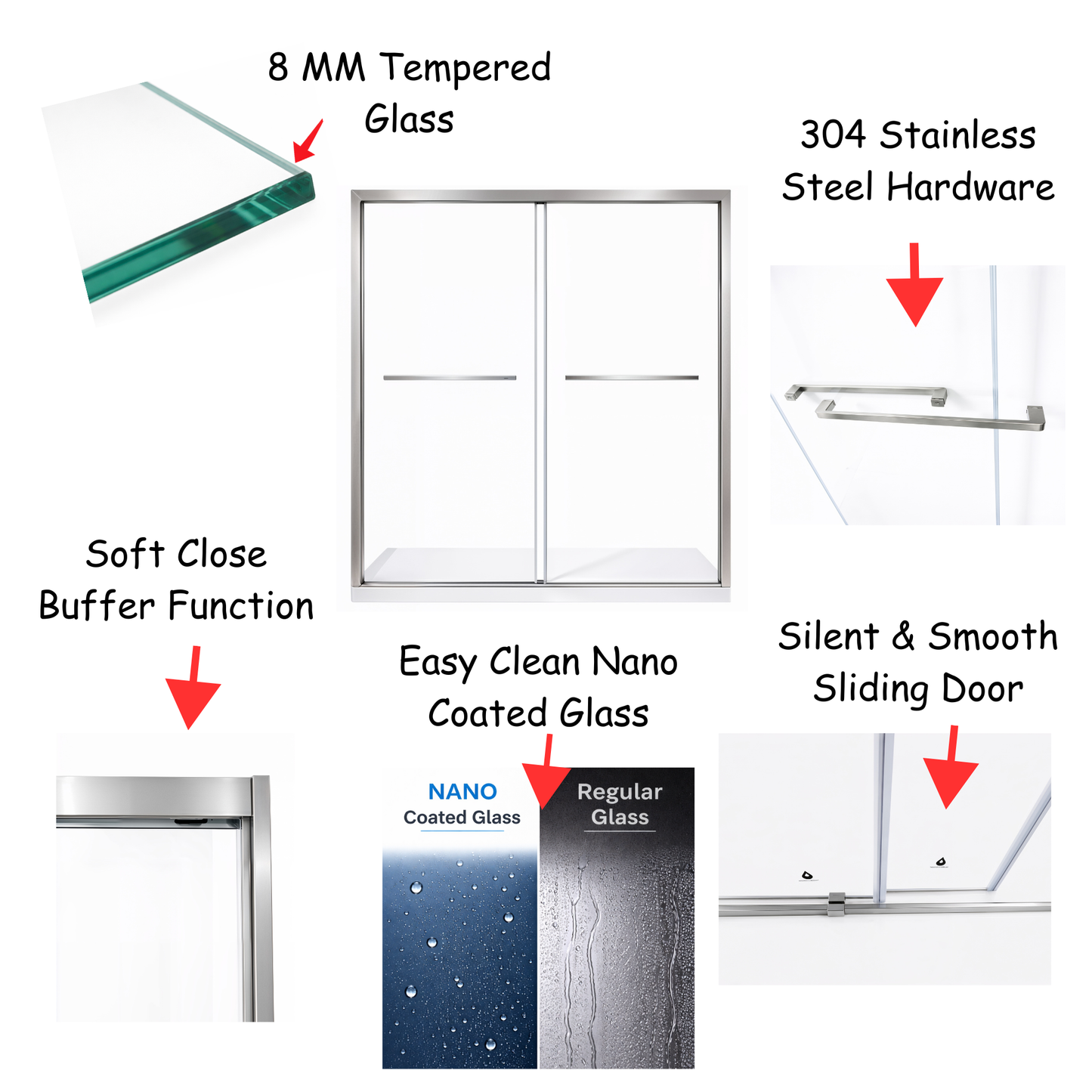 Cascade (NKB-622) 48X76 Framed Double Sliding Shower Door - 8mm Tempered Glass