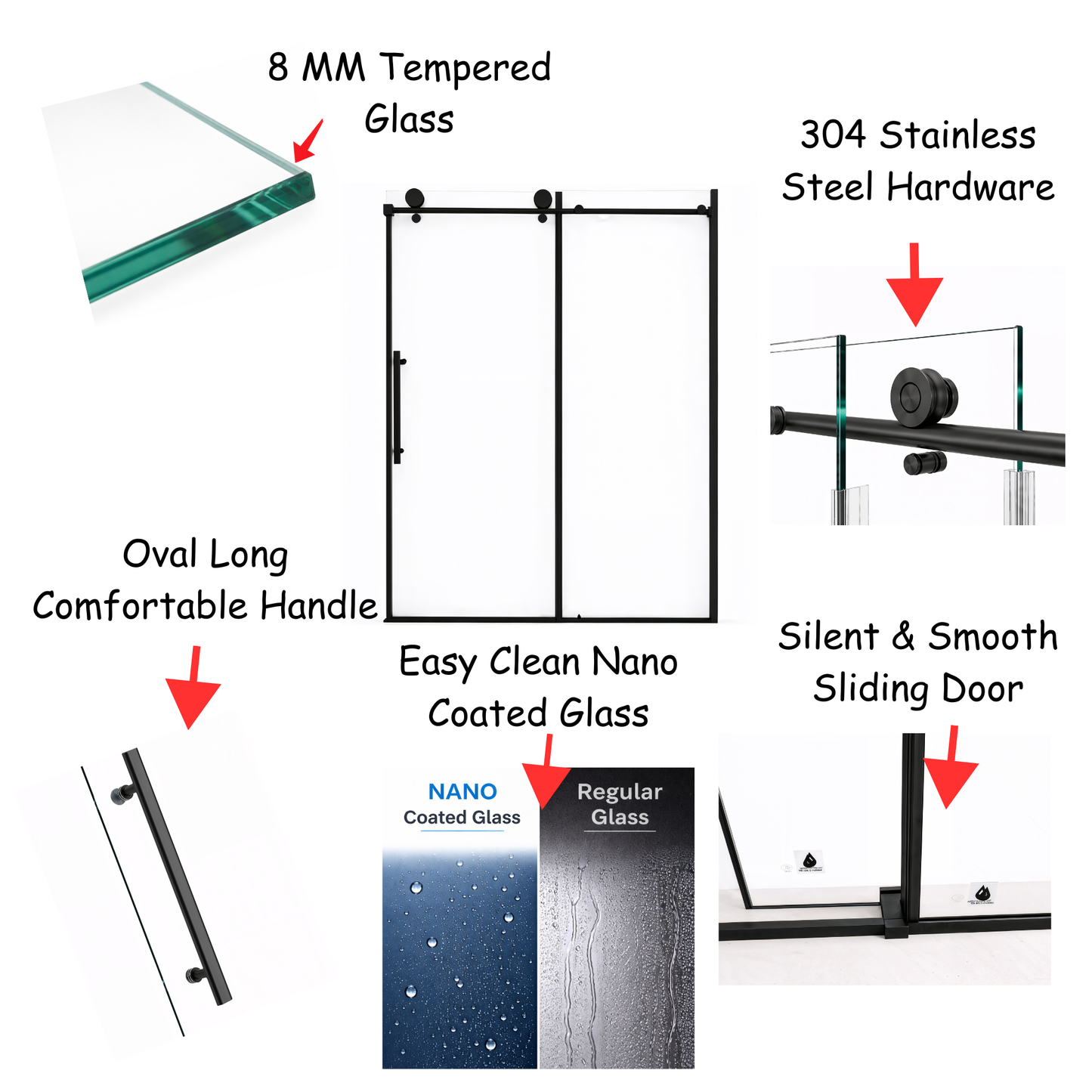 Rainhaven (W12-621) 60X76 Frameless Sliding Shower Door - 8mm Tempered Glass