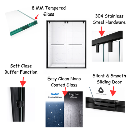 Strata (NBB-622) 60X60 Framed Double Sliding Shower Door For Bathtub - 8mm Tempered Glass