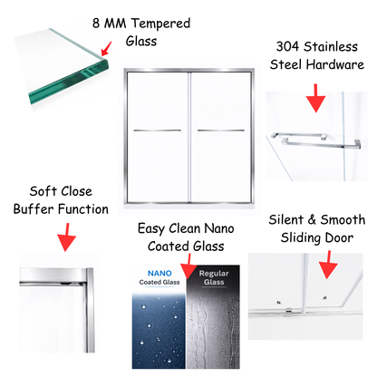 Cascade (NKB-622) 48X76 Framed Double Sliding Shower Door - 8mm Tempered Glass