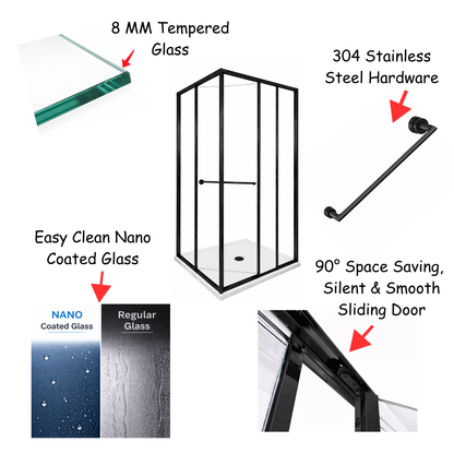Axis (NVA-131) Framed Square Corner Sliding Shower Enclosure, Easy-Clean 8mm Tempered Glass, 36" x 36" x 71"