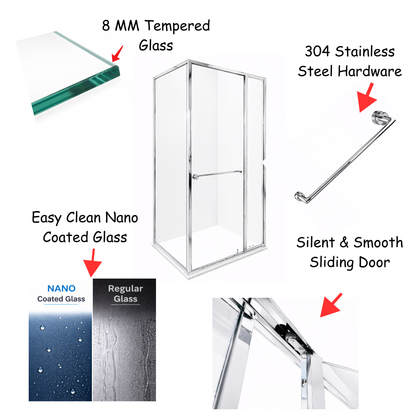 Axis (NVA-131) Framed Square Corner Sliding Shower Enclosure, Easy-Clean 8mm Tempered Glass, 36" x 36" x 71"