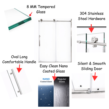 Rainhaven (W12-621) 60X76 Frameless Sliding Shower Door - 8mm Tempered Glass
