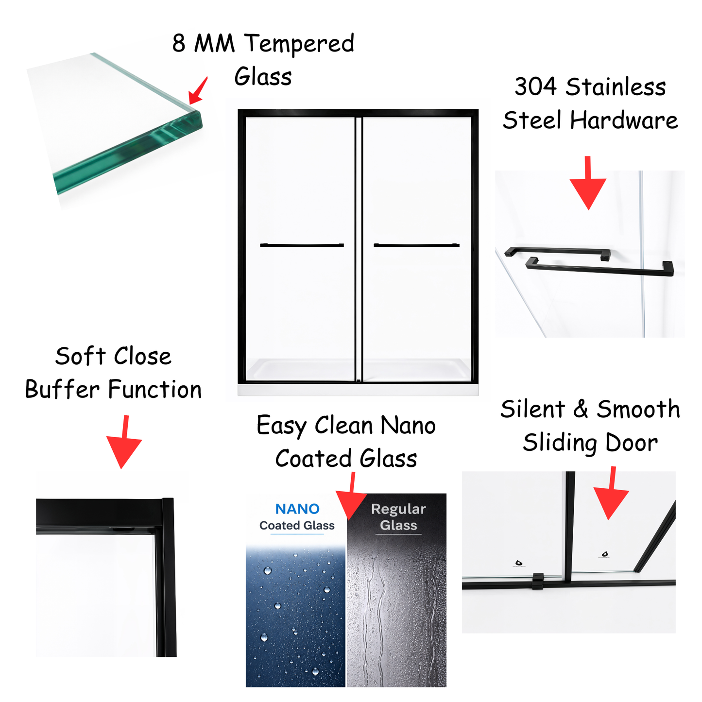Cascade (NKB-622) 48X76 Framed Double Sliding Shower Door - 8mm Tempered Glass