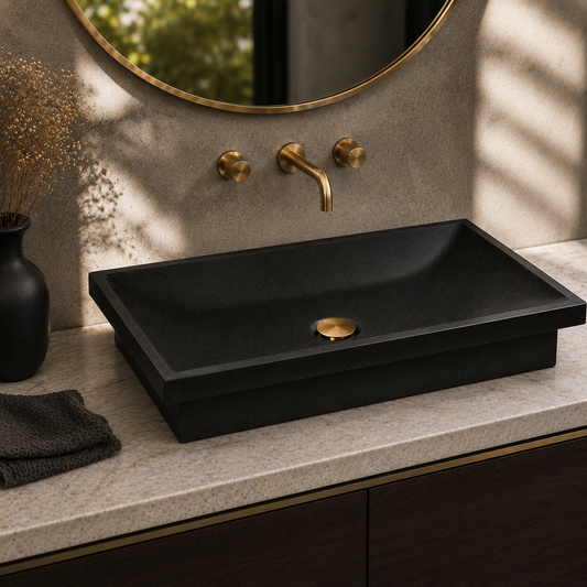 Kubrick Natural Granite Vessel Bathroom Sink - Luxury Above Counter Stone Basin