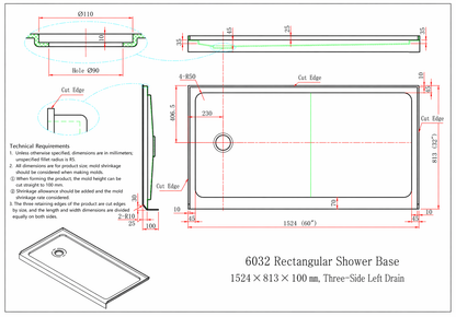 Shower Base for Strata (NBB-622) / Cascade (NKB-622) / Rainhaven (W12-621) Series Shower Doors
