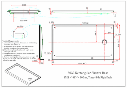 Shower Base for Strata (NBB-622) / Cascade (NKB-622) / Rainhaven (W12-621) Series Shower Doors
