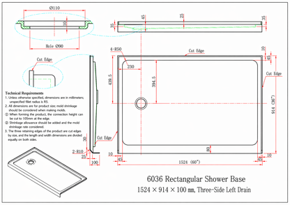 Shower Base for Strata (NBB-622) / Cascade (NKB-622) / Rainhaven (W12-621) Series Shower Doors