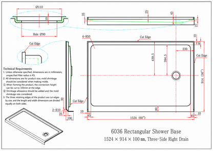 Shower Base for Strata (NBB-622) / Cascade (NKB-622) / Rainhaven (W12-621) Series Shower Doors