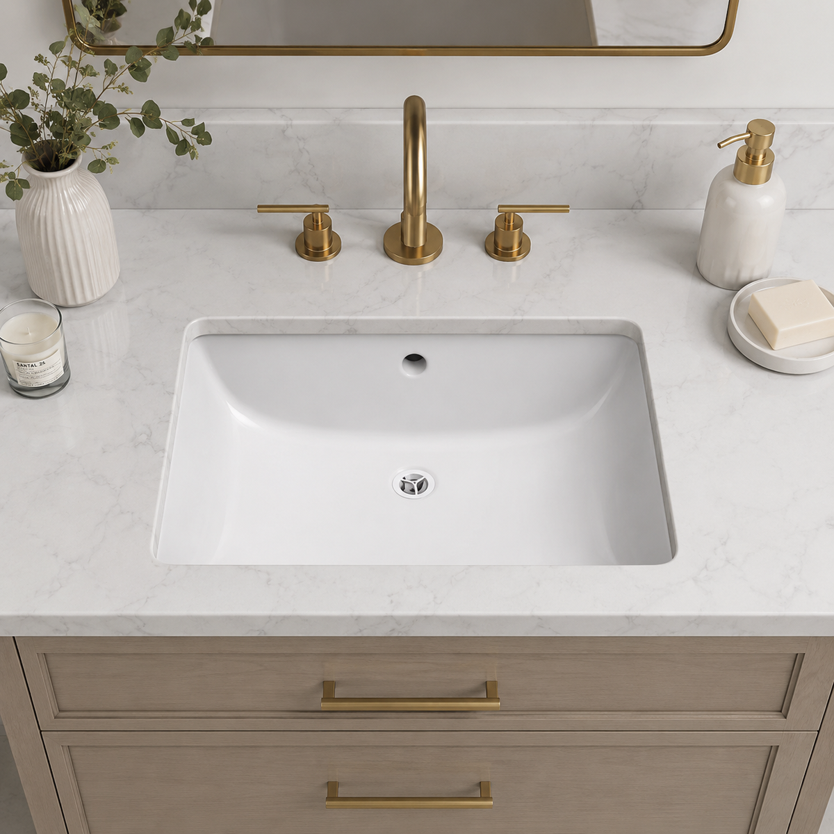 Rectangular Undermount Bathroom Sink - Premium White Porcelain Vanity Basin