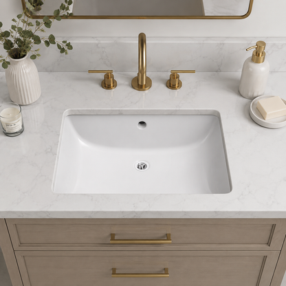 Rectangular Undermount Bathroom Sink - Premium White Porcelain Vanity Basin