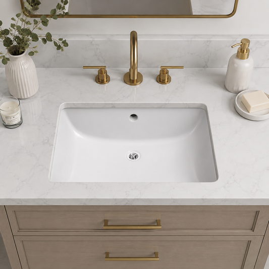 Rectangular Undermount Bathroom Sink - Premium White Porcelain Vanity Basin