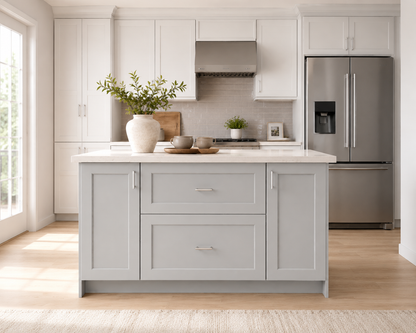 Studio Kitchen 60" Kitchen Island Cabinet with 2 Drawers & 2 Doors | Shaker White & Wood Grey