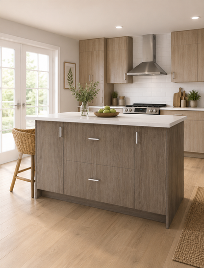 Studio Kitchen 60" Kitchen Island Cabinet with 2 Drawers & 2 Doors | Shaker White & Wood Grey
