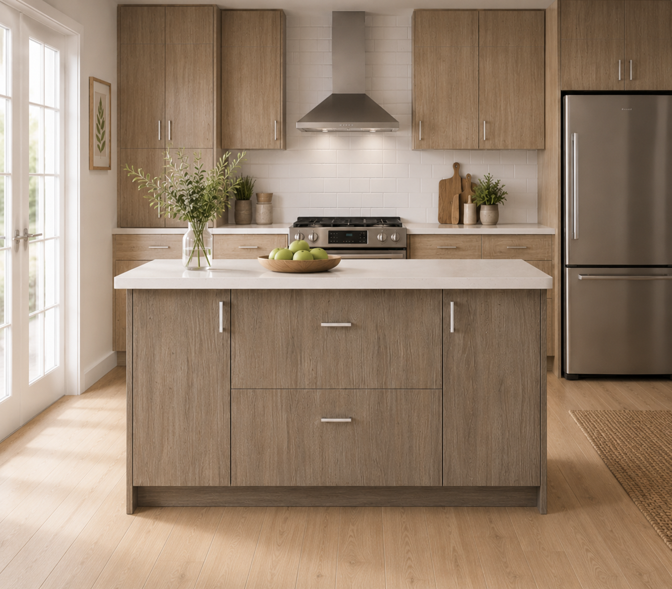 Studio Kitchen 60" Kitchen Island Cabinet with 2 Drawers & 2 Doors | Shaker White & Wood Grey