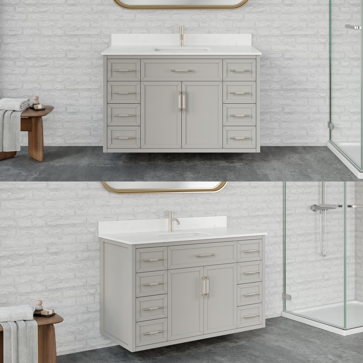 Blakely II Single Sink Bathroom Vanity with Stealth Organizer, Solid Wood Bathroom Cabinet with Engineered Stone Countertop & Backspalsh, Soft Closing Door & Drawer, Pre-Assembled