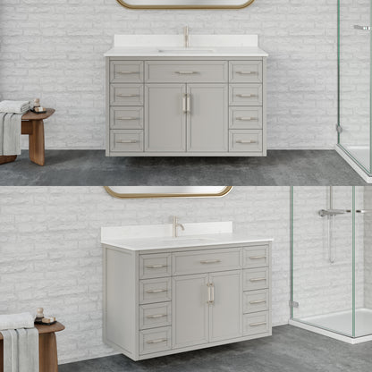 Blakely II Single Sink Bathroom Vanity with Stealth Organizer, Solid Wood Bathroom Cabinet with Engineered Stone Countertop & Backspalsh, Soft Closing Door & Drawer, Pre-Assembled