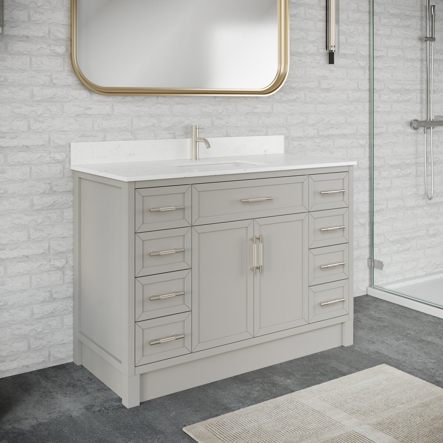 Blakely II Single Sink Bathroom Vanity with Stealth Organizer, Solid Wood Bathroom Cabinet with Engineered Stone Countertop & Backspalsh, Soft Closing Door & Drawer, Pre-Assembled
