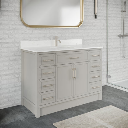 Blakely II Single Sink Bathroom Vanity with Stealth Organizer, Solid Wood Bathroom Cabinet with Engineered Stone Countertop & Backspalsh, Soft Closing Door & Drawer, Pre-Assembled