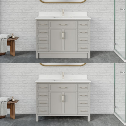 Blakely II Single Sink Bathroom Vanity with Stealth Organizer, Solid Wood Bathroom Cabinet with Engineered Stone Countertop & Backspalsh, Soft Closing Door & Drawer, Pre-Assembled