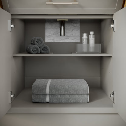 Blakely II Single Sink Bathroom Vanity with Stealth Organizer, Solid Wood Bathroom Cabinet with Engineered Stone Countertop & Backspalsh, Soft Closing Door & Drawer, Pre-Assembled