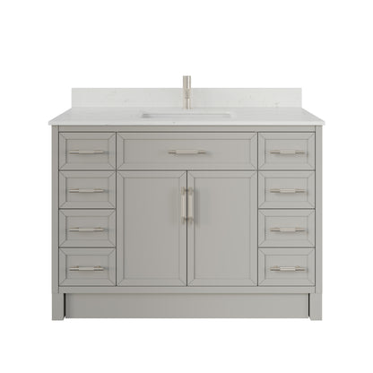 Blakely II Single Sink Bathroom Vanity with Stealth Organizer, Solid Wood Bathroom Cabinet with Engineered Stone Countertop & Backspalsh, Soft Closing Door & Drawer, Pre-Assembled