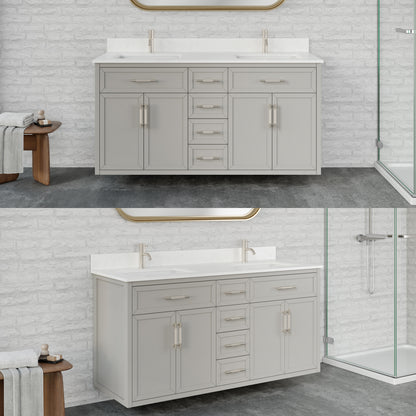 Blakely II Single Sink Bathroom Vanity with Stealth Organizer, Solid Wood Bathroom Cabinet with Engineered Stone Countertop & Backspalsh, Soft Closing Door & Drawer, Pre-Assembled