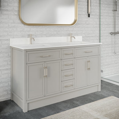 Blakely II Single Sink Bathroom Vanity with Stealth Organizer, Solid Wood Bathroom Cabinet with Engineered Stone Countertop & Backspalsh, Soft Closing Door & Drawer, Pre-Assembled
