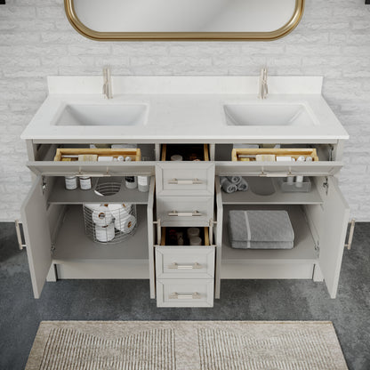 Blakely II Single Sink Bathroom Vanity with Stealth Organizer, Solid Wood Bathroom Cabinet with Engineered Stone Countertop & Backspalsh, Soft Closing Door & Drawer, Pre-Assembled