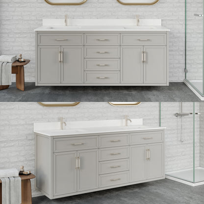 Blakely II Single Sink Bathroom Vanity with Stealth Organizer, Solid Wood Bathroom Cabinet with Engineered Stone Countertop & Backspalsh, Soft Closing Door & Drawer, Pre-Assembled
