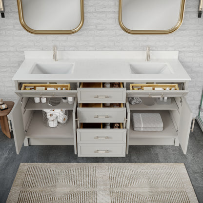 Blakely II Single Sink Bathroom Vanity with Stealth Organizer, Solid Wood Bathroom Cabinet with Engineered Stone Countertop & Backspalsh, Soft Closing Door & Drawer, Pre-Assembled