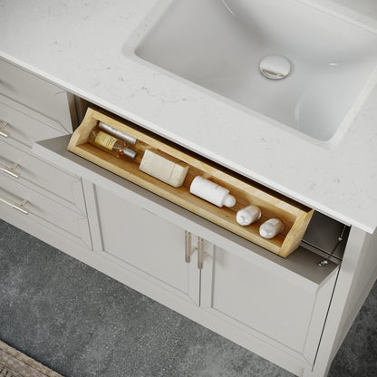 Blakely II Single Sink Bathroom Vanity with Stealth Organizer, Solid Wood Bathroom Cabinet with Engineered Stone Countertop & Backspalsh, Soft Closing Door & Drawer, Pre-Assembled