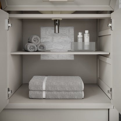Blakely II Single Sink Bathroom Vanity with Stealth Organizer, Solid Wood Bathroom Cabinet with Engineered Stone Countertop & Backspalsh, Soft Closing Door & Drawer, Pre-Assembled