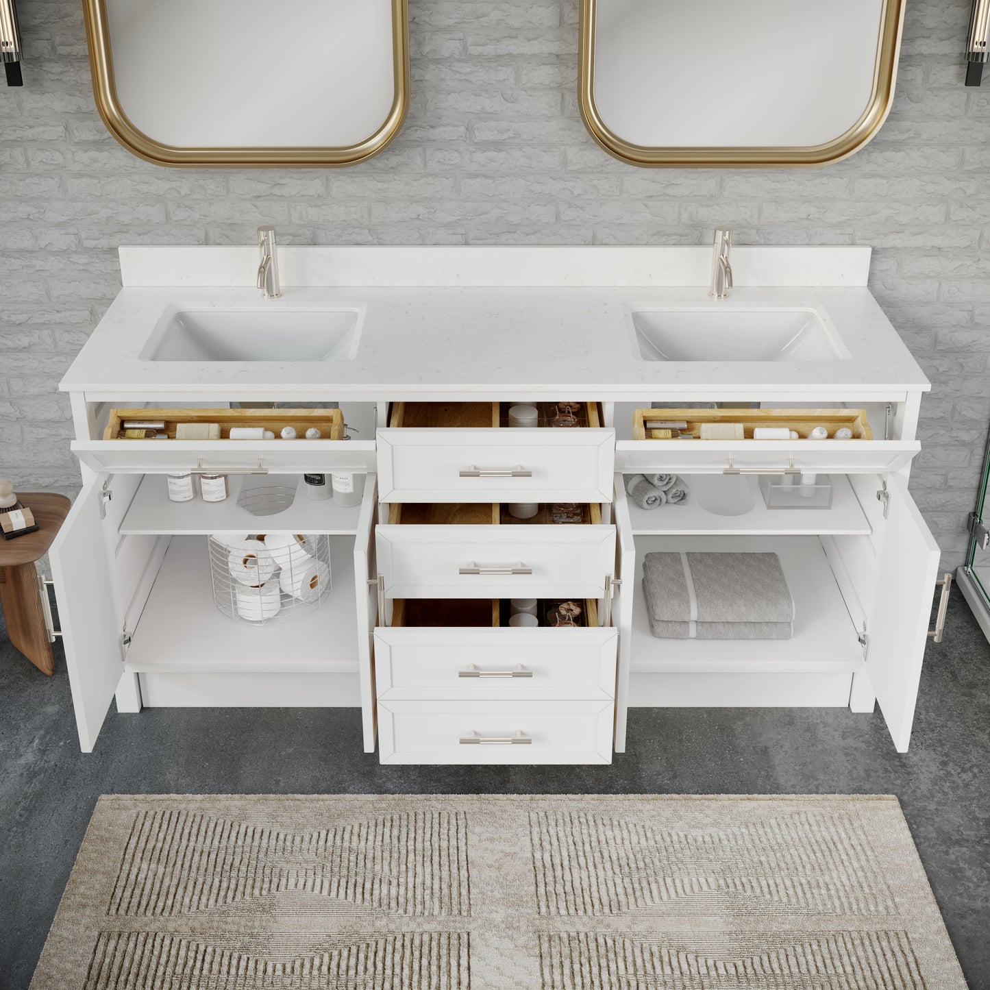 Blakely II Single Sink Bathroom Vanity with Stealth Organizer, Solid Wood Bathroom Cabinet with Engineered Stone Countertop & Backspalsh, Soft Closing Door & Drawer, Pre-Assembled