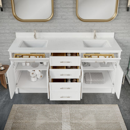 Blakely II Single Sink Bathroom Vanity with Stealth Organizer, Solid Wood Bathroom Cabinet with Engineered Stone Countertop & Backspalsh, Soft Closing Door & Drawer, Pre-Assembled
