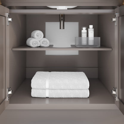 Meuble-lavabo simple Capri III avec organiseur Stealth, armoire de salle de bain en bois massif avec comptoir et dosseret en pierre reconstituée, porte et tiroir à fermeture amortie, pré-assemblé