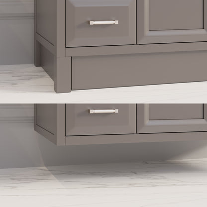 Meuble-lavabo simple Capri III avec organiseur Stealth, armoire de salle de bain en bois massif avec comptoir et dosseret en pierre reconstituée, porte et tiroir à fermeture amortie, pré-assemblé