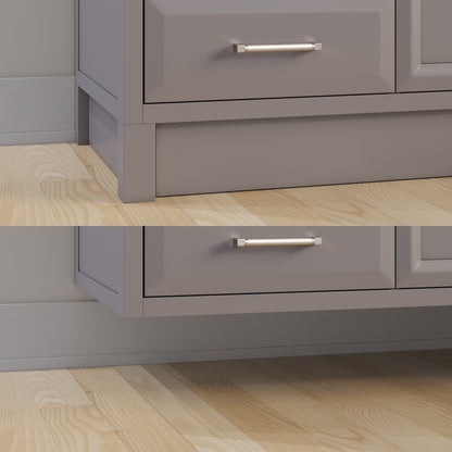 Meuble-lavabo simple Capri III avec organiseur Stealth, armoire de salle de bain en bois massif avec comptoir et dosseret en pierre reconstituée, porte et tiroir à fermeture amortie, pré-assemblé