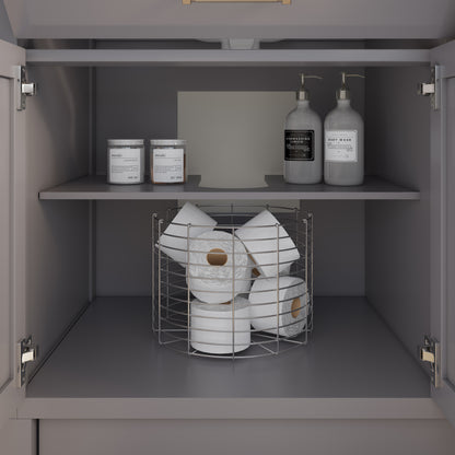 Meuble-lavabo simple Capri III avec organiseur Stealth, armoire de salle de bain en bois massif avec comptoir et dosseret en pierre reconstituée, porte et tiroir à fermeture amortie, pré-assemblé
