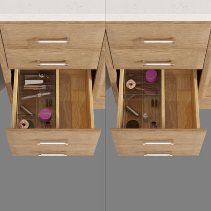 Meuble-lavabo simple Capri III avec organiseur Stealth, armoire de salle de bain en bois massif avec comptoir et dosseret en pierre reconstituée, porte et tiroir à fermeture amortie, pré-assemblé